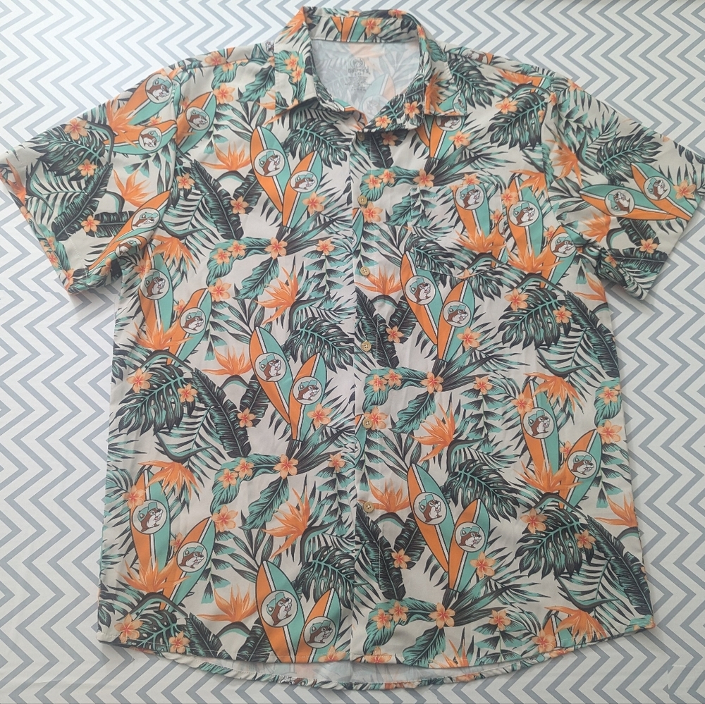 Buc-ees Bucees Hawaiian Men’s Stretch Surf Beach Tropical Shirt Size Large